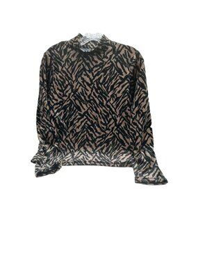 Sml Sport Long Sleeve Shirt Zebra Animal Print Brown Black Velvet Size Medium